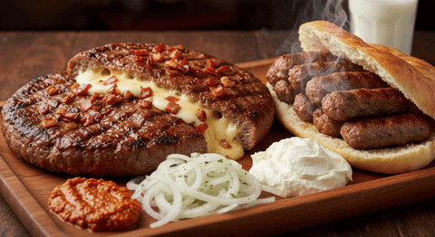cevapi ve pleskavica birlikte sunuluyor